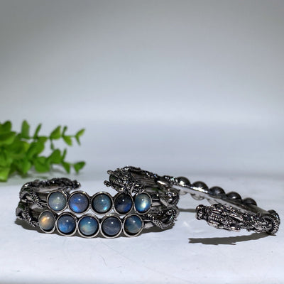 Bracelet de guérison réglable en cristal de labradorite avec motif dragon