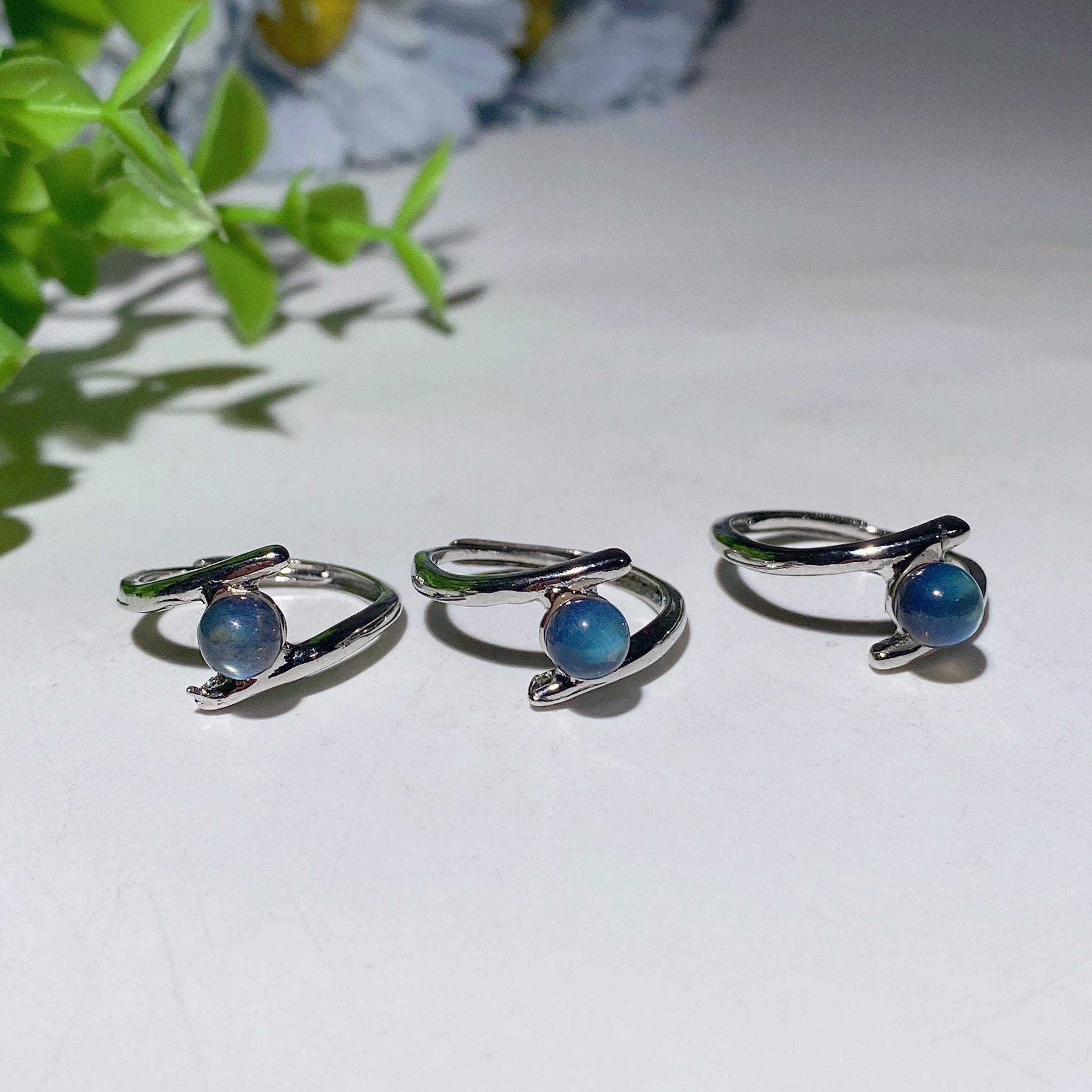 Adjustable Labradorite Moon & Butterfly Healing Ring