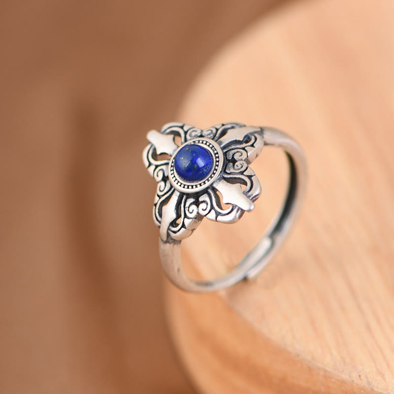 Bague ajustable en lazurite en argent sterling 925 pour la positivité