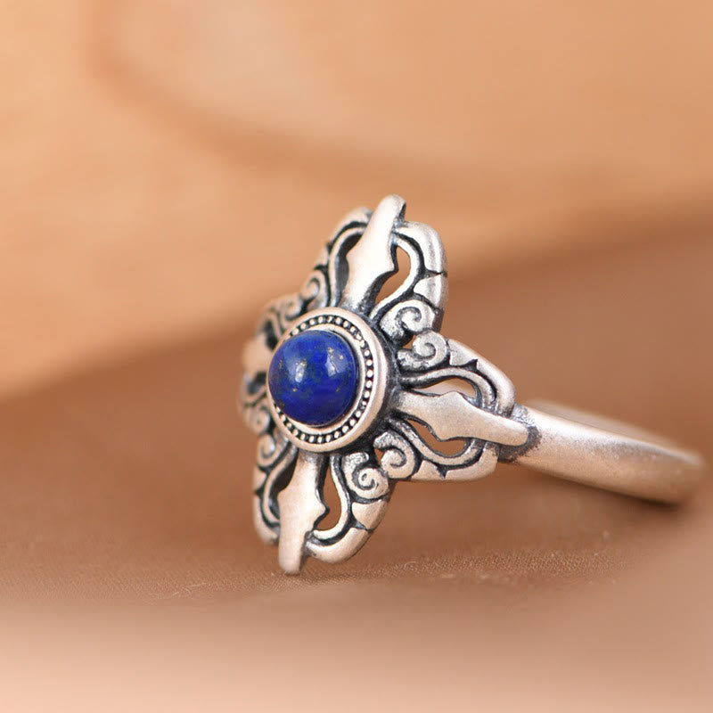 Bague ajustable en lazurite en argent sterling 925 pour la positivité