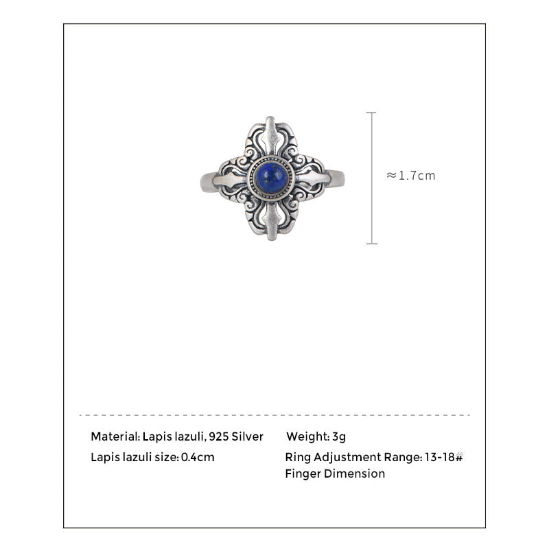 Bague ajustable en lazurite en argent sterling 925 pour la positivité