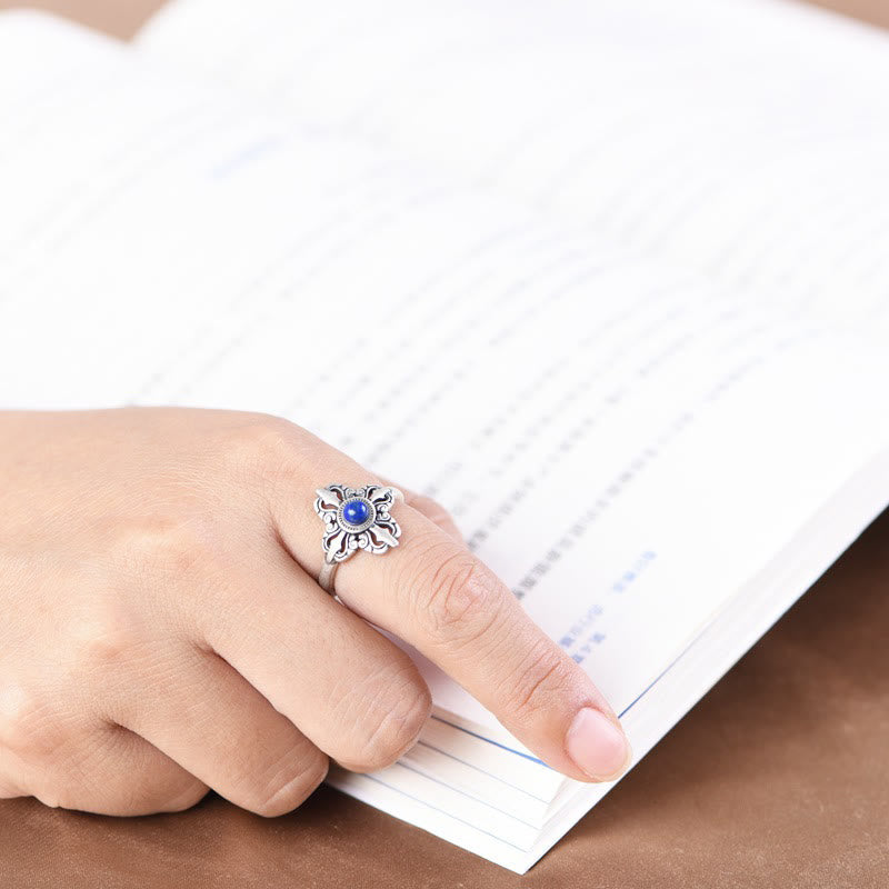 Bague ajustable en lazurite en argent sterling 925 pour la positivité