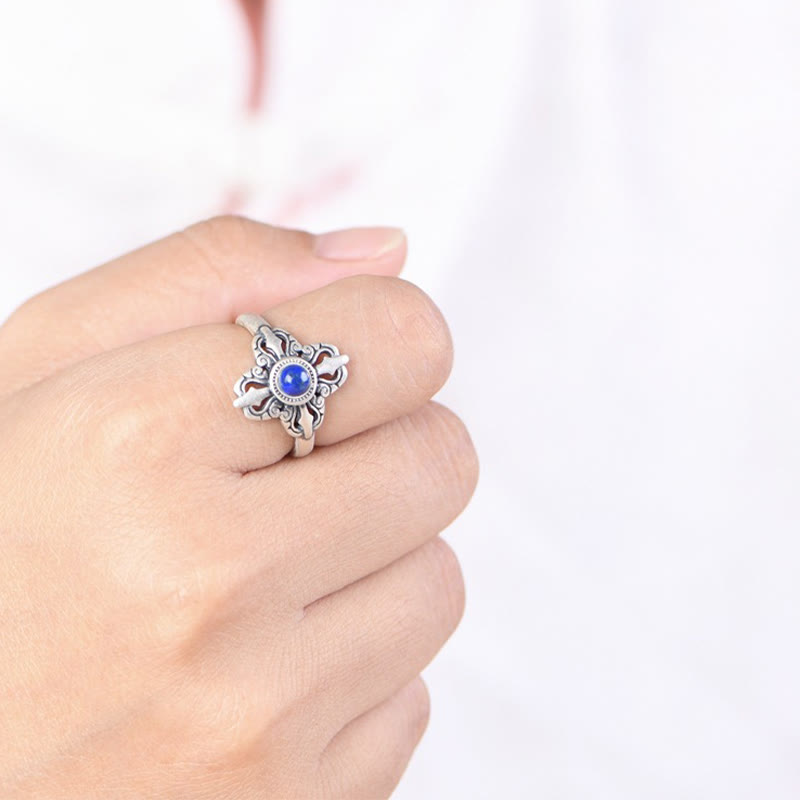 Bague ajustable en lazurite en argent sterling 925 pour la positivité