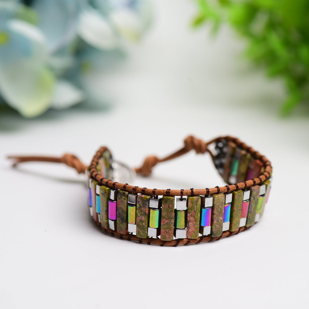 Adjustable Leather Wrap Chakra Healing Bracelet Natural Stone