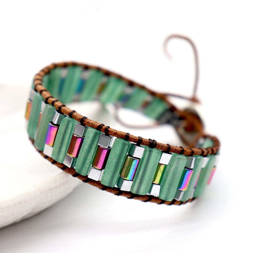 Adjustable Leather Wrap Chakra Healing Bracelet Natural Stone