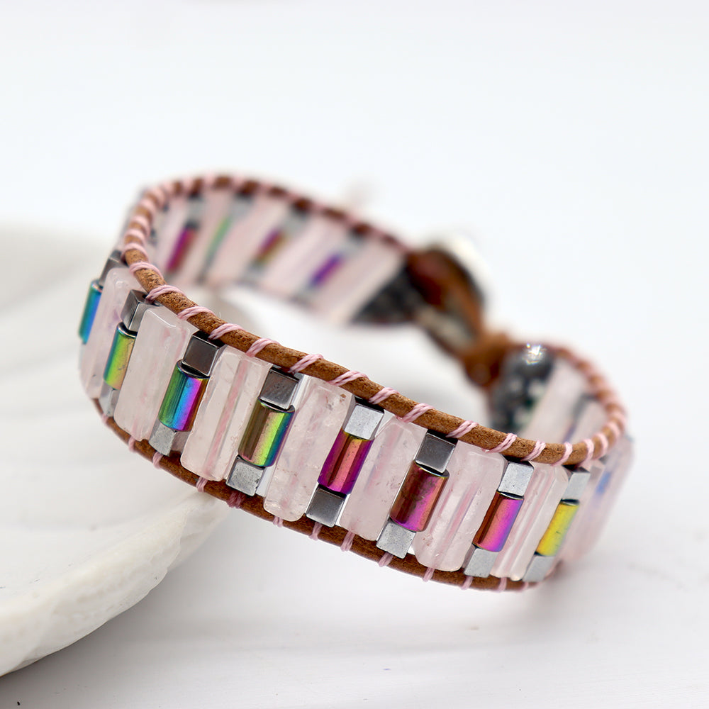 Adjustable Leather Wrap Chakra Healing Bracelet Natural Stone