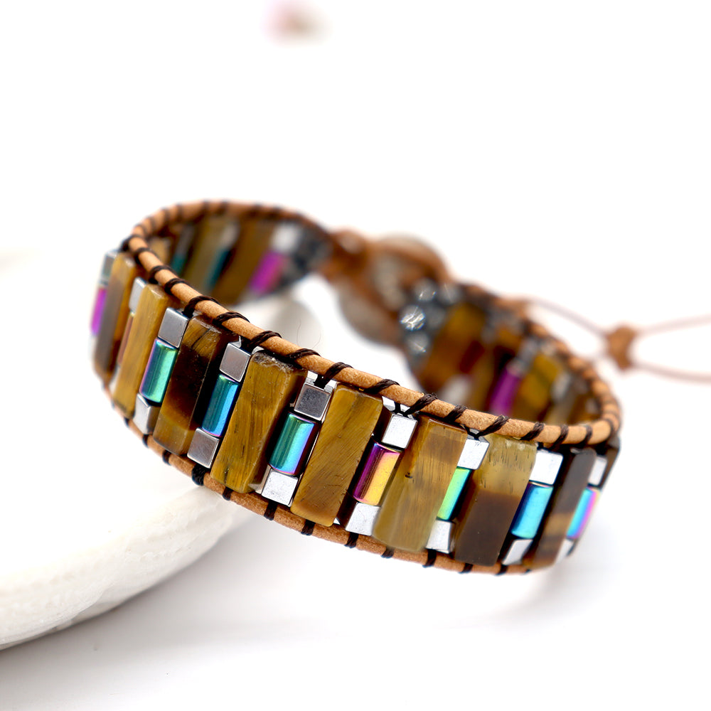Adjustable Leather Wrap Chakra Healing Bracelet Natural Stone