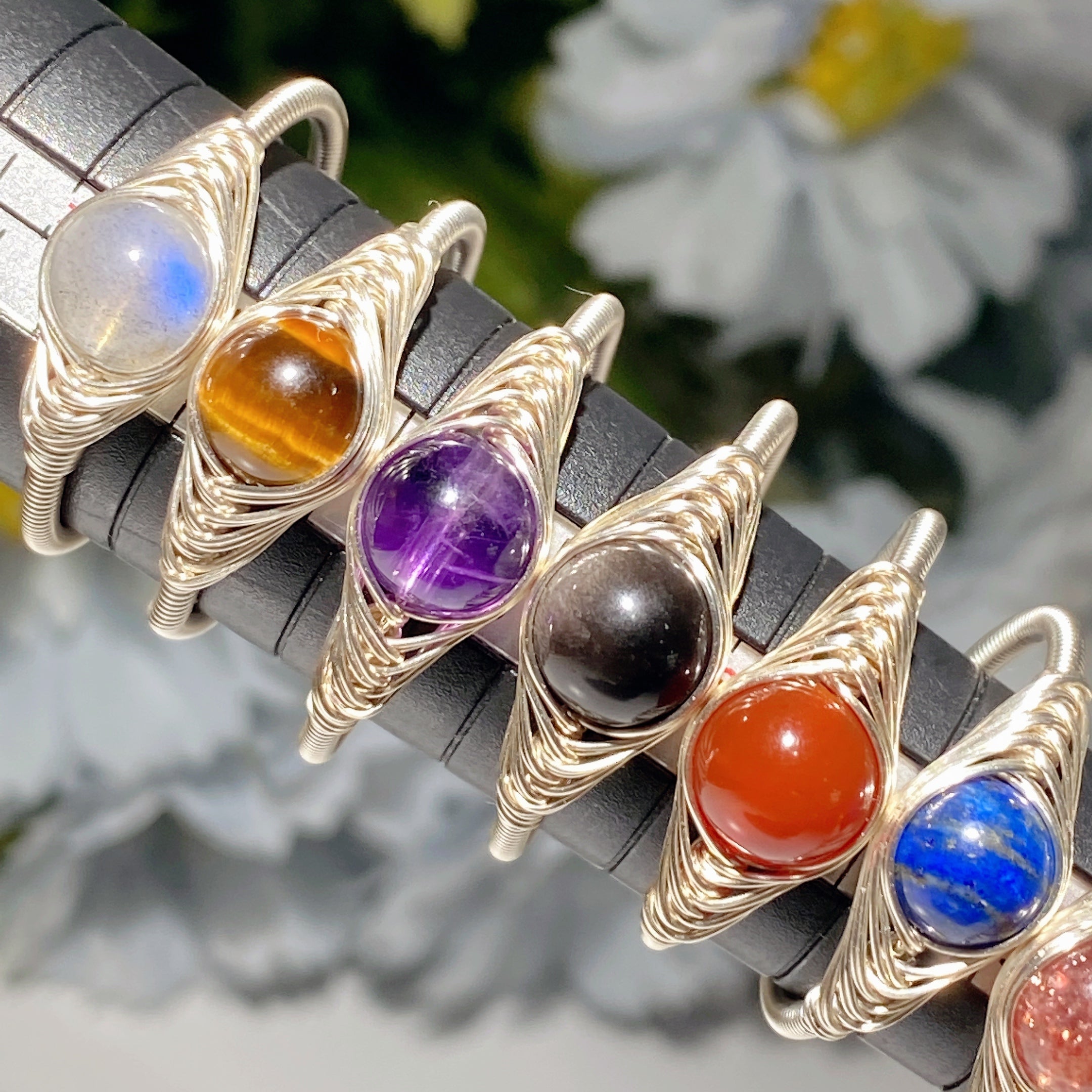 Adjustable Mixed Crystal Ring with 9 Gemstones for Healing Energy