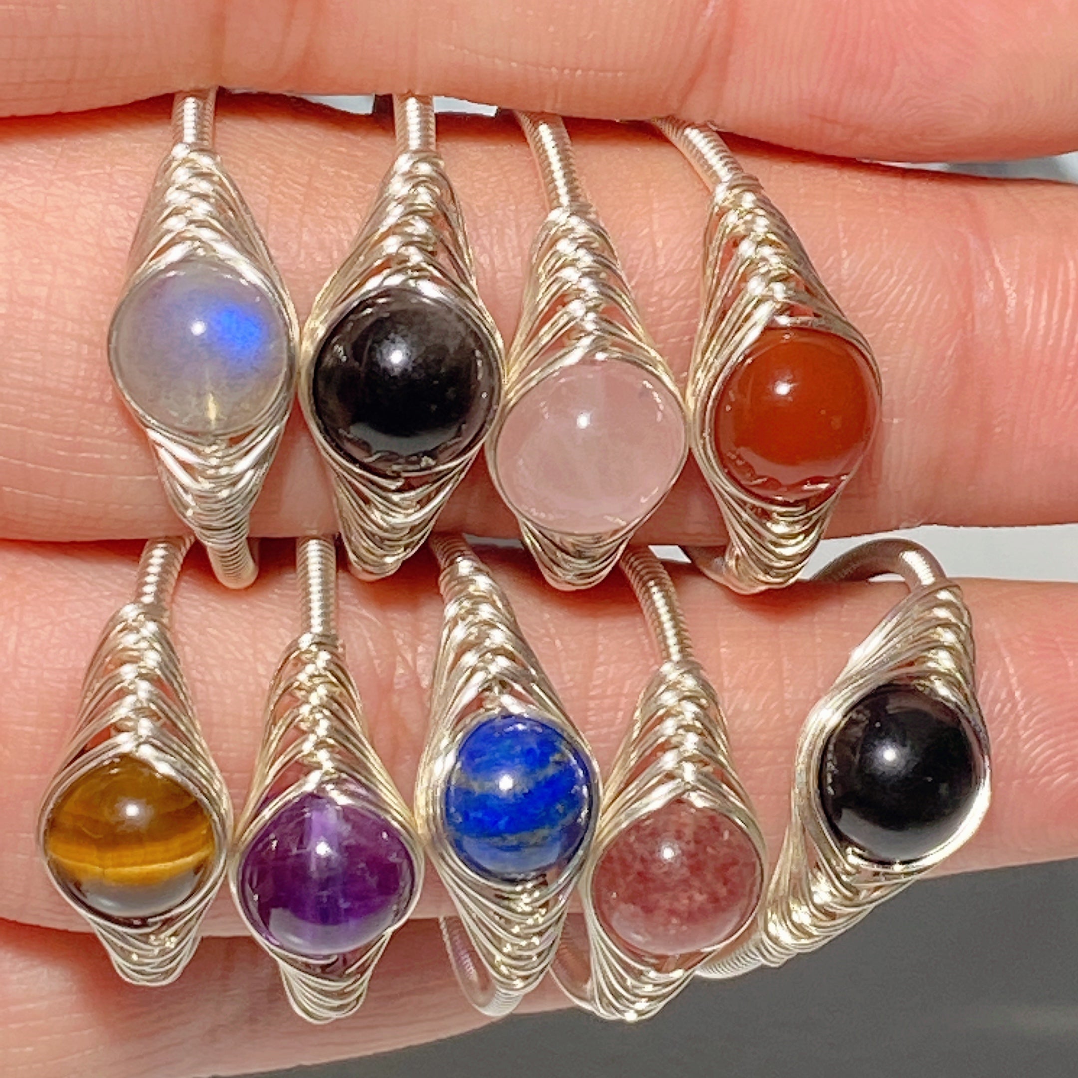 Adjustable Mixed Crystal Ring with 9 Gemstones for Healing Energy