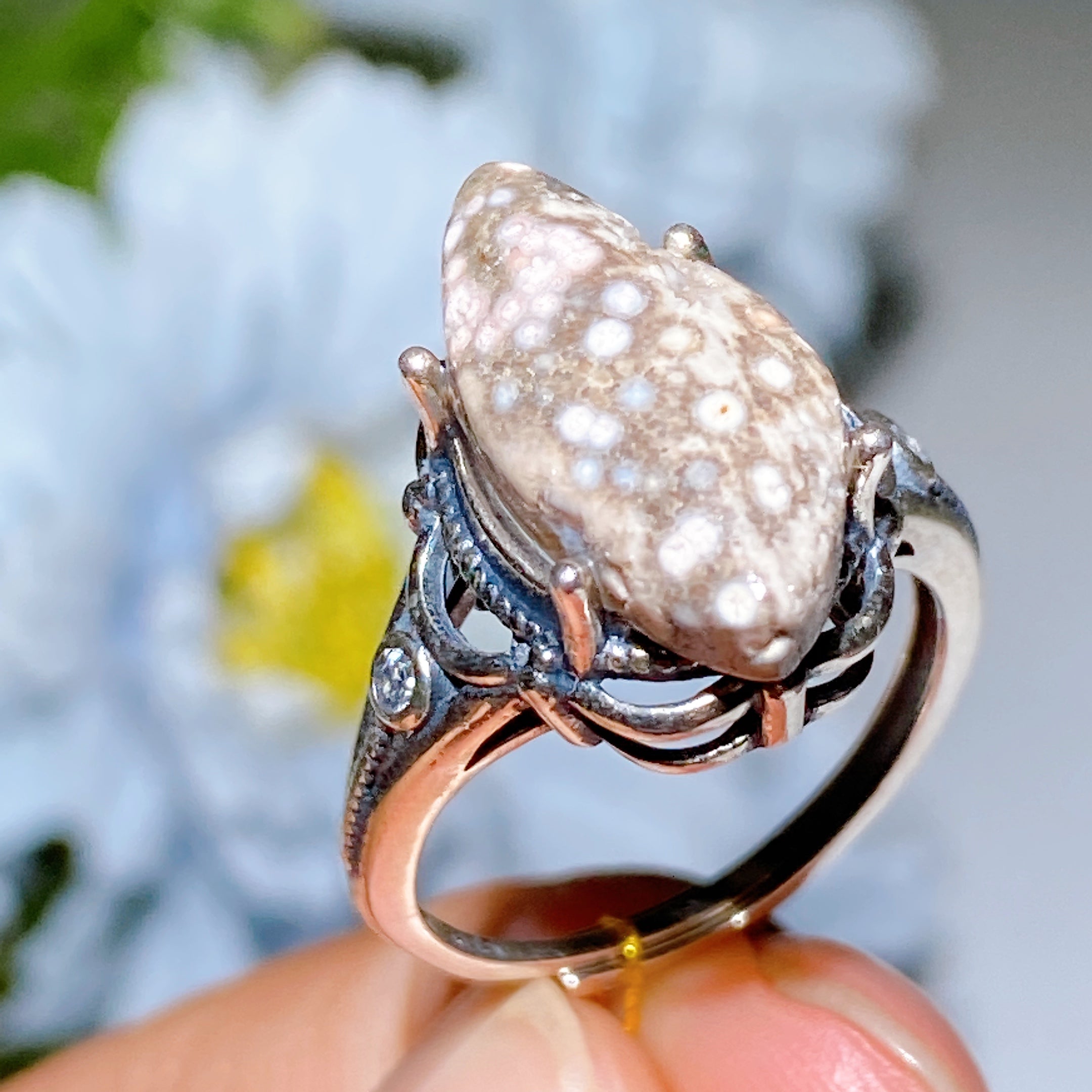 Adjustable Ocean Jasper Ring in Sterling Silver for Healing