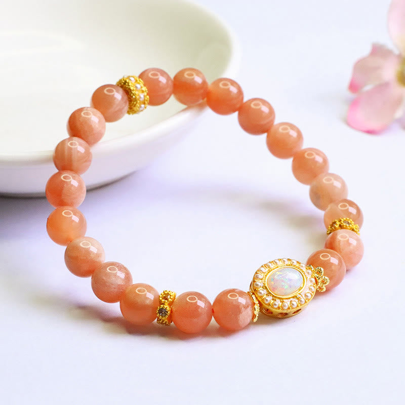 Bracelet réglable en pierre de lune pêche pour femme, équilibre apaisant