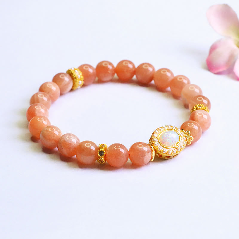 Bracelet réglable en pierre de lune pêche pour femme, équilibre apaisant