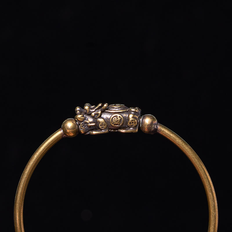 Bracelet réglable Pixiu en cuivre avec boussole et porte-bonheur Fu