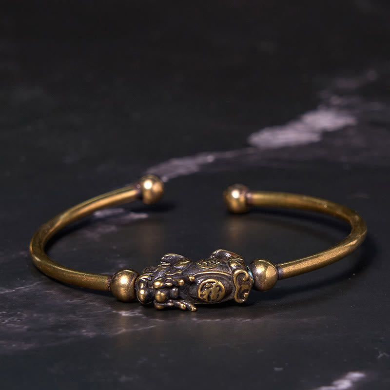 Bracelet réglable Pixiu en cuivre avec boussole et porte-bonheur Fu