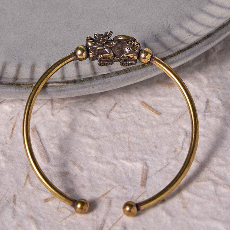 Bracelet réglable Pixiu en cuivre avec boussole et porte-bonheur Fu
