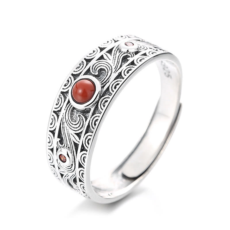 Bague ajustable en argent sterling 925 avec agate rouge | Pensée logique