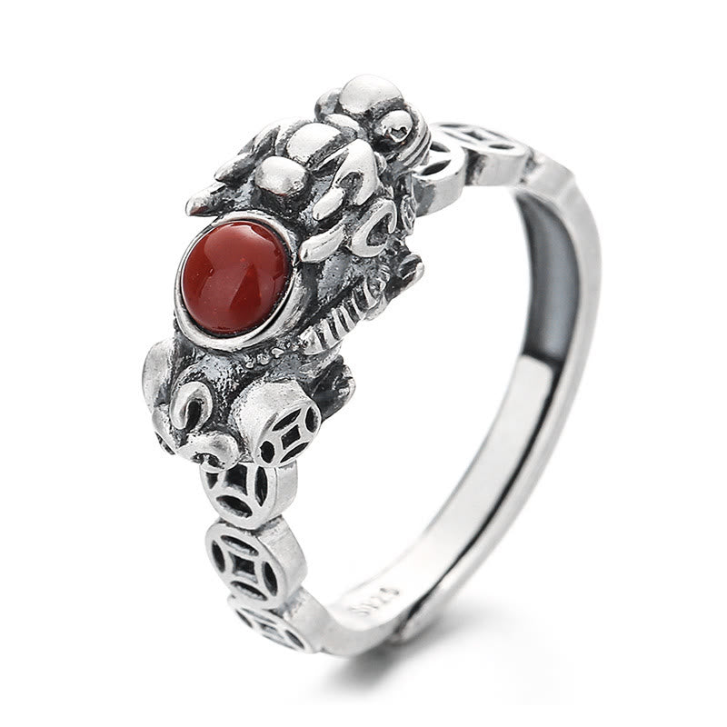 Bague Pixiu en agate rouge ajustable pour la richesse et la chance