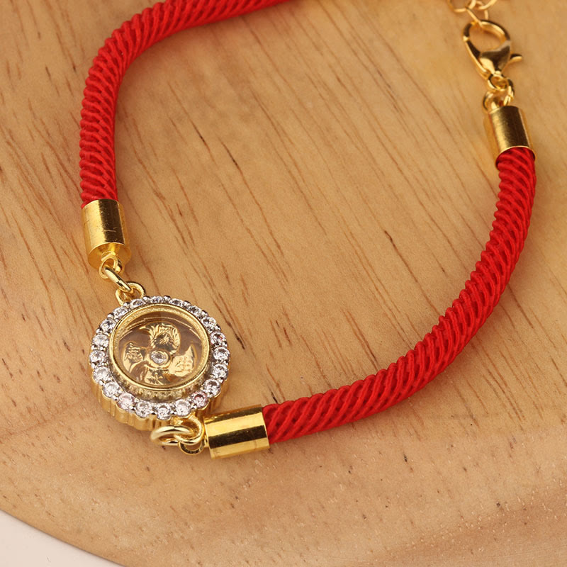 Bracelet de protection réglable en cuivre avec cordon rouge et moulin à vent