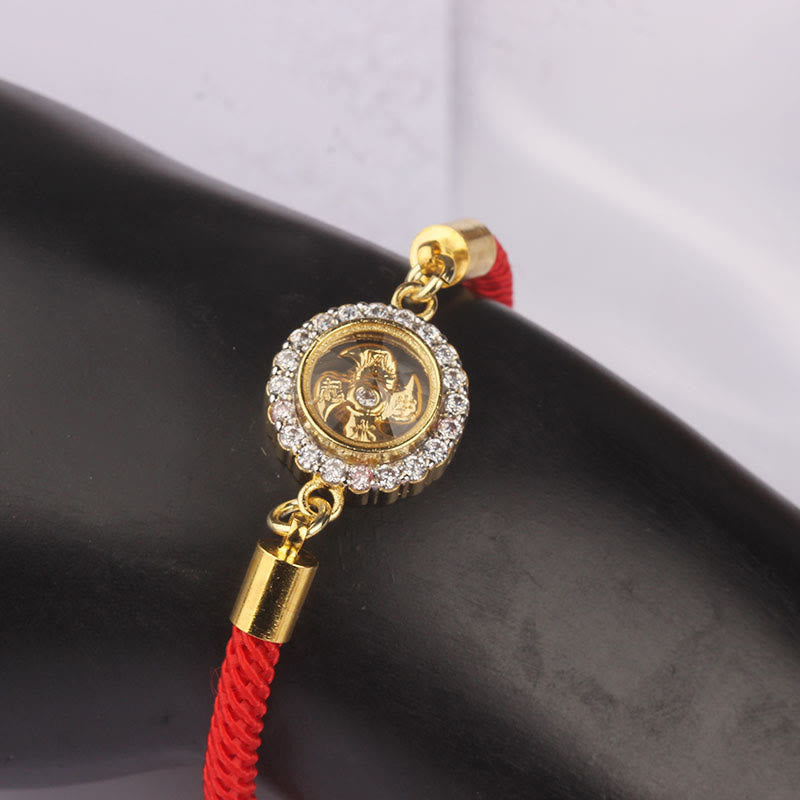 Bracelet de protection réglable en cuivre avec cordon rouge et moulin à vent