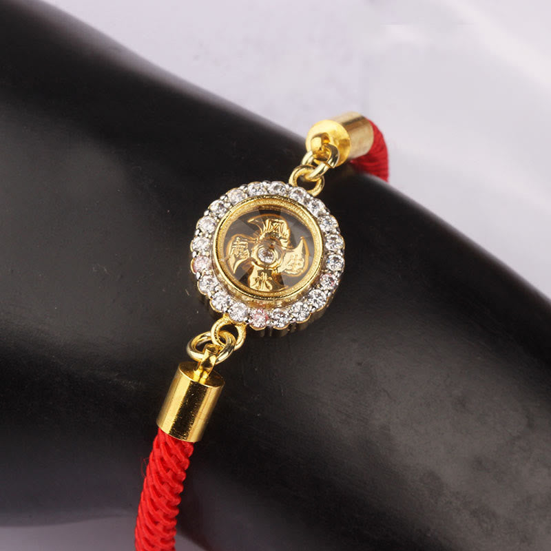 Bracelet de protection réglable en cuivre avec cordon rouge et moulin à vent