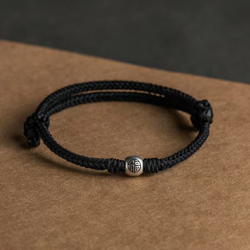 Bracelet réglable en perles Fu rouges | Argent sterling 925