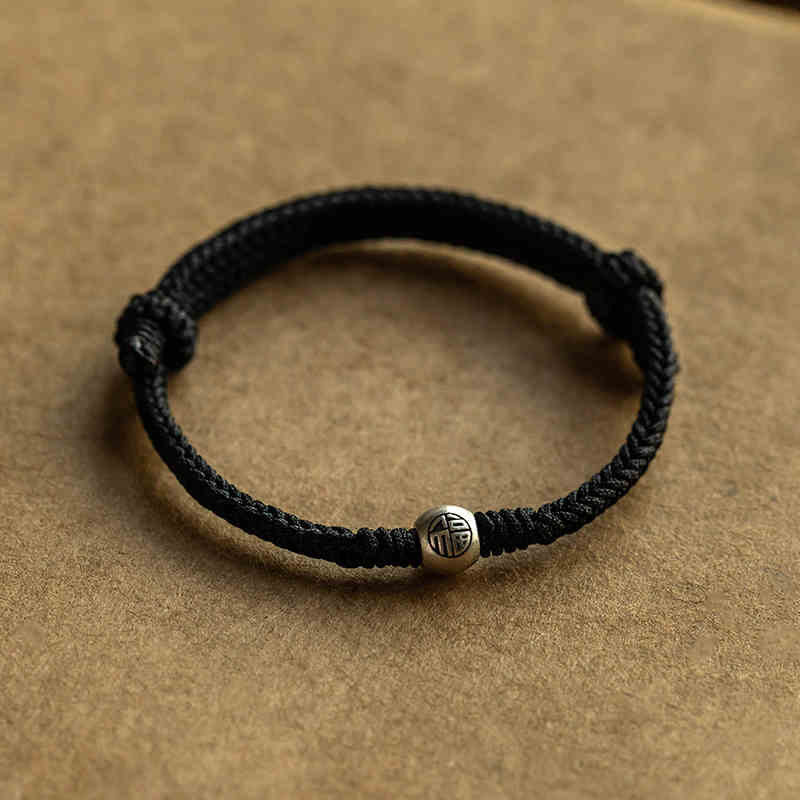 Bracelet réglable en perles Fu rouges | Argent sterling 925