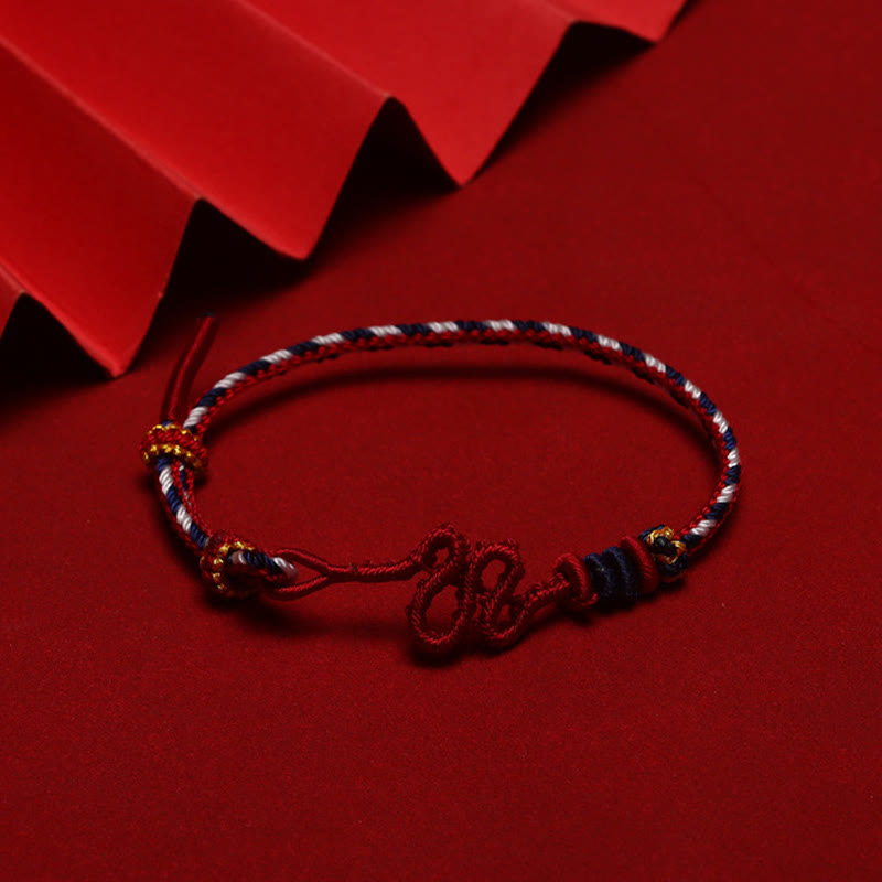 Bracelet de protection réglable en corde rouge avec nœud de serpent