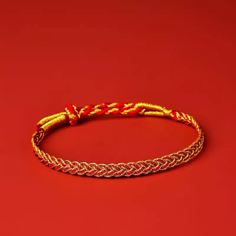 Bracelet porte-bonheur réglable en fil rouge et fil jaune 14-22 cm