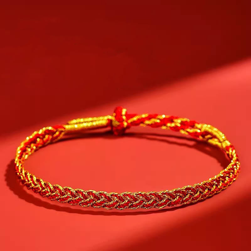 Bracelet porte-bonheur réglable en fil rouge et fil jaune 14-22 cm