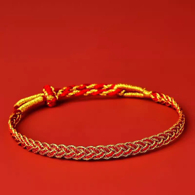 Bracelet porte-bonheur réglable en fil rouge et fil jaune 14-22 cm