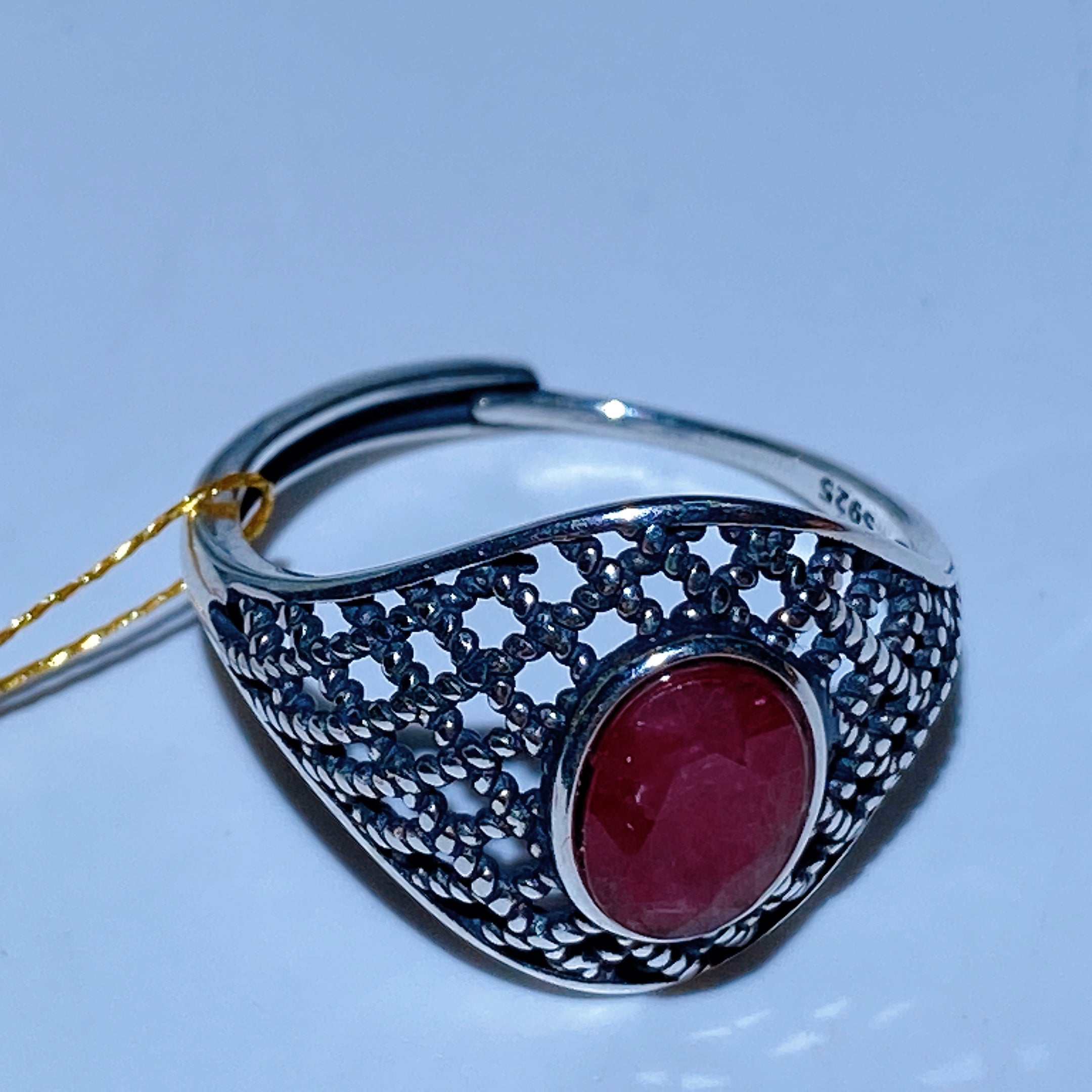 Adjustable Ruby Ring with Faceted Crystal for Healing Energy