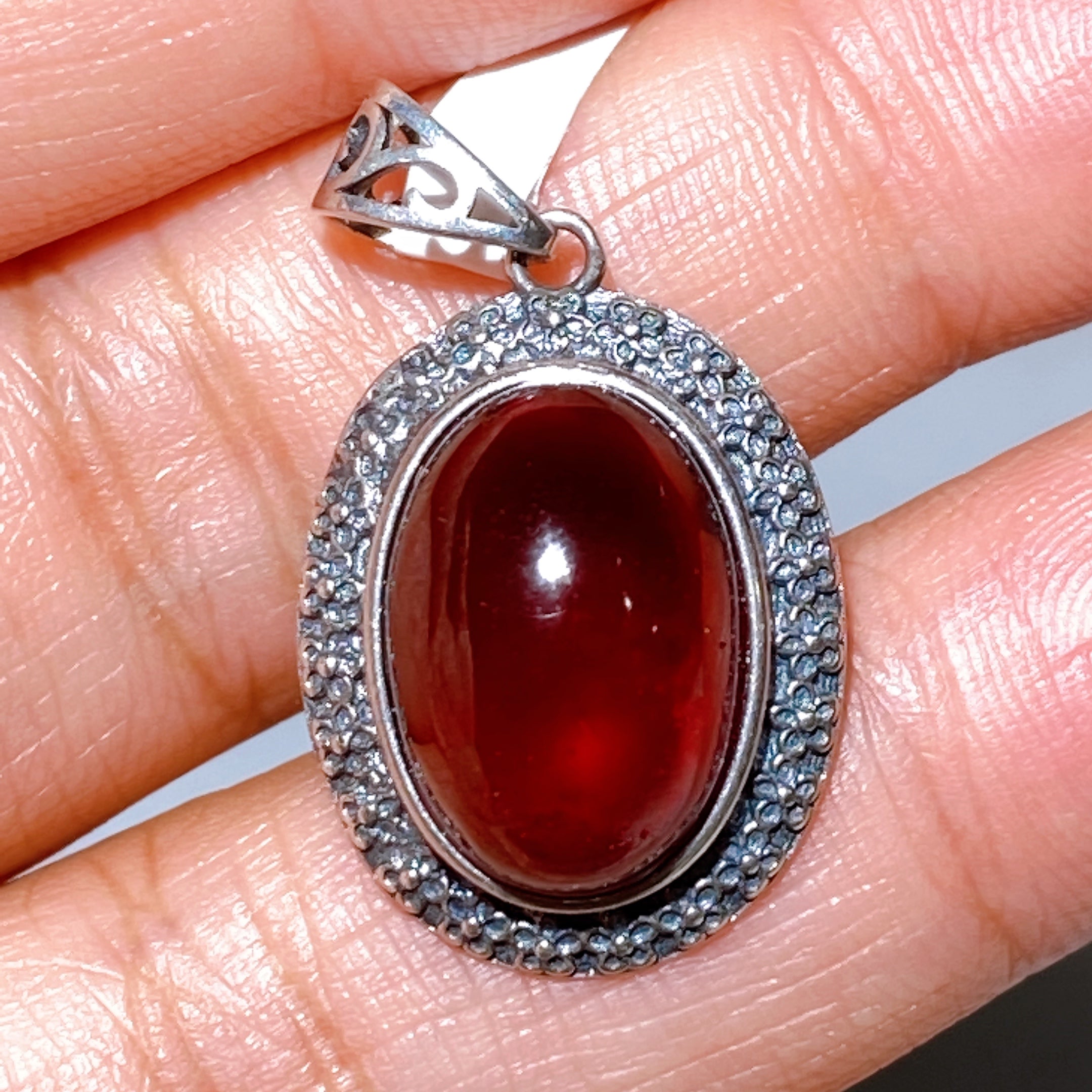 Adjustable Silver Garnet Ring Pendant for Crystal Healing