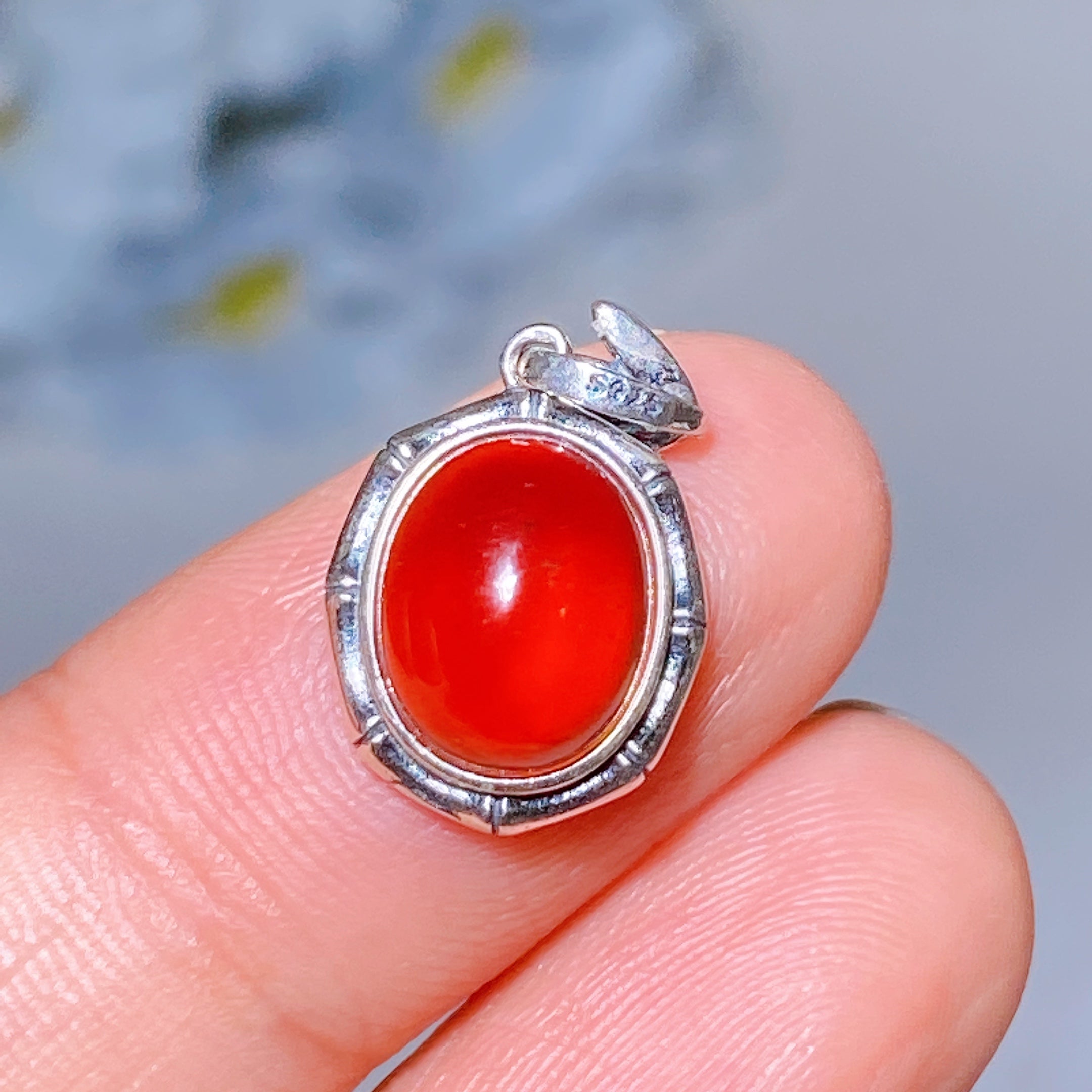 Adjustable Silver Garnet Ring Pendant for Crystal Healing