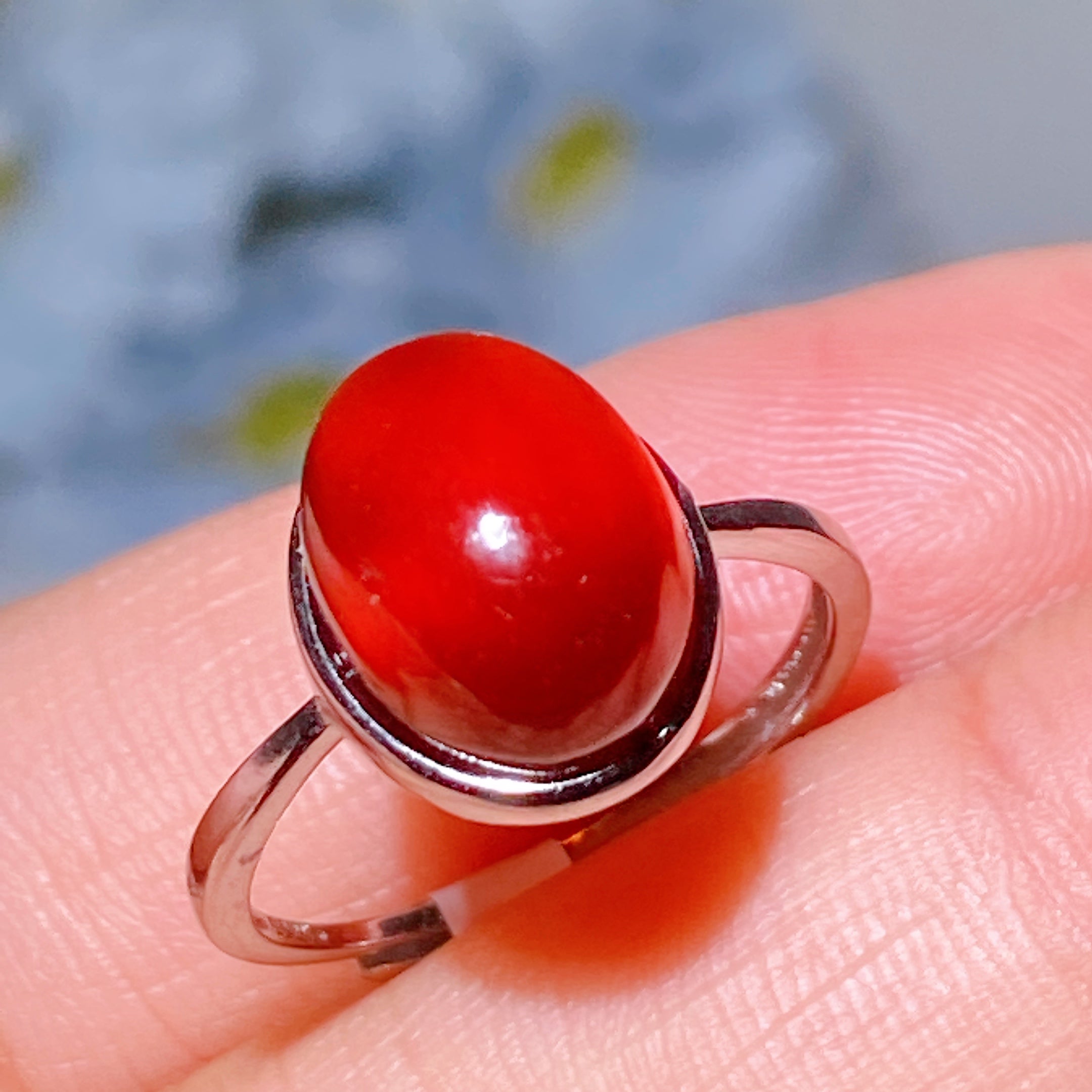 Adjustable Silver Garnet Ring Pendant for Crystal Healing