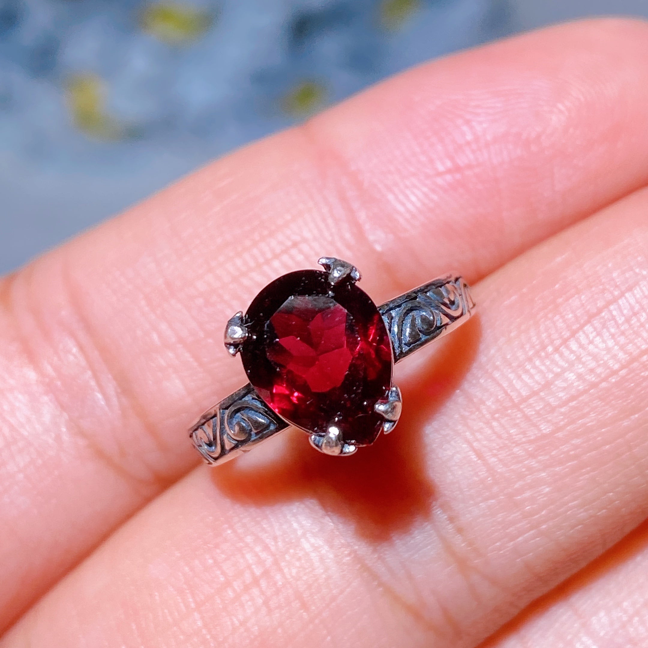 Adjustable Silver Garnet Ring Pendant for Crystal Healing