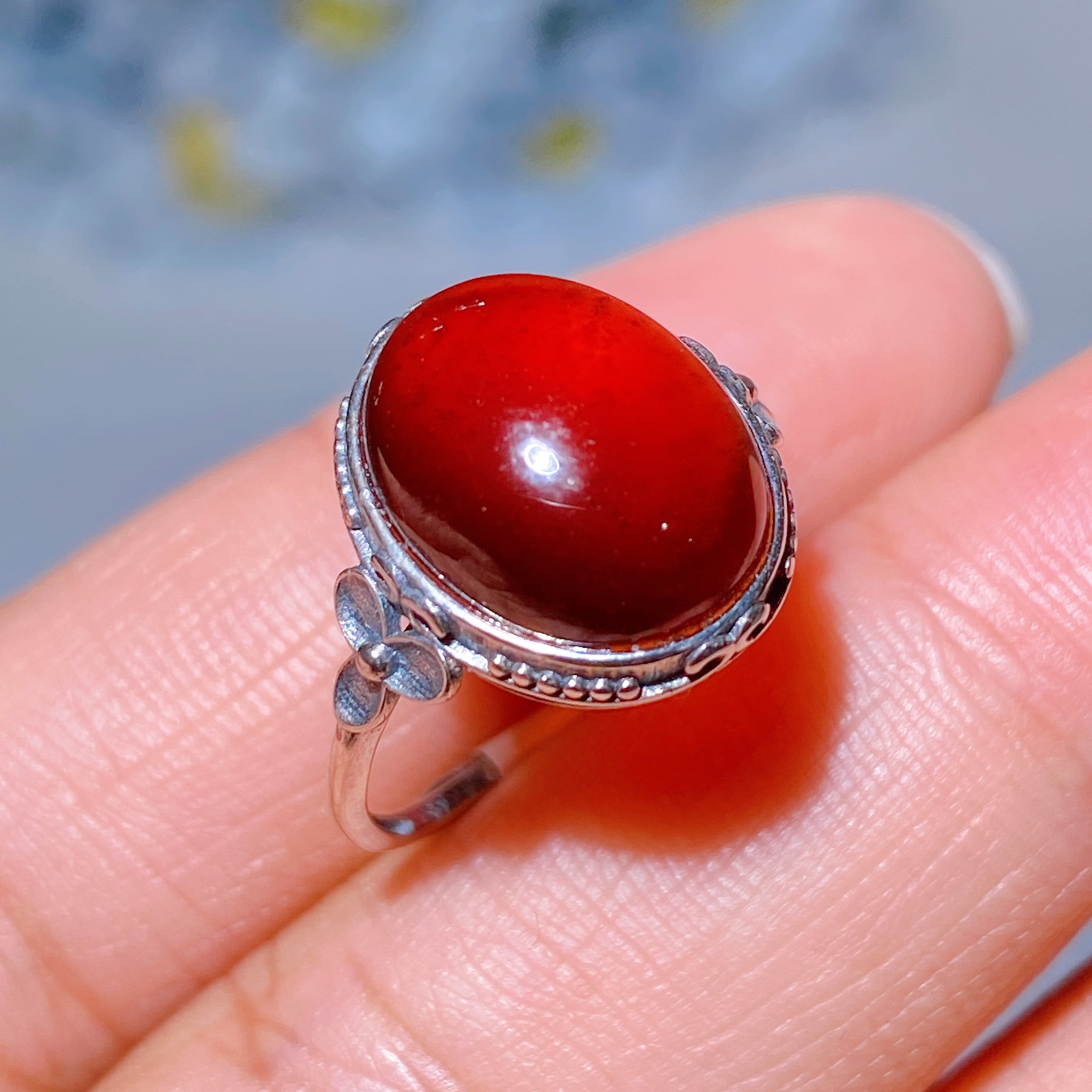 Adjustable Silver Garnet Ring Pendant for Crystal Healing