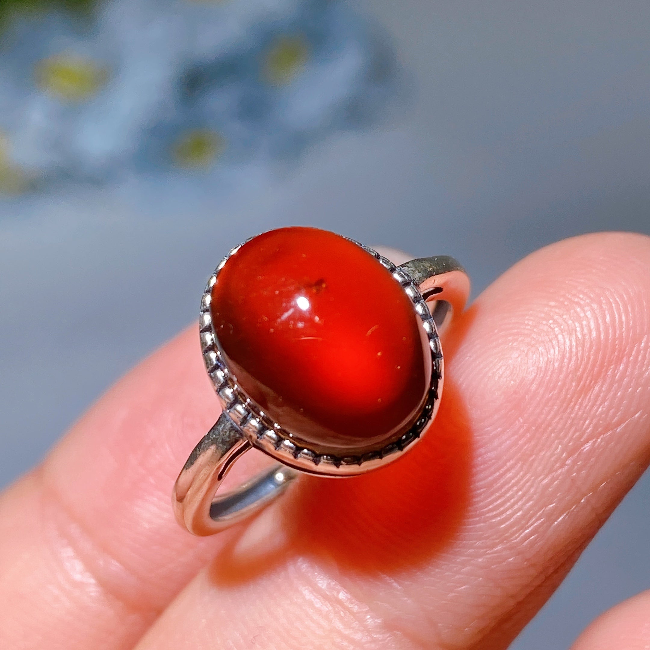 Adjustable Silver Garnet Ring Pendant for Crystal Healing