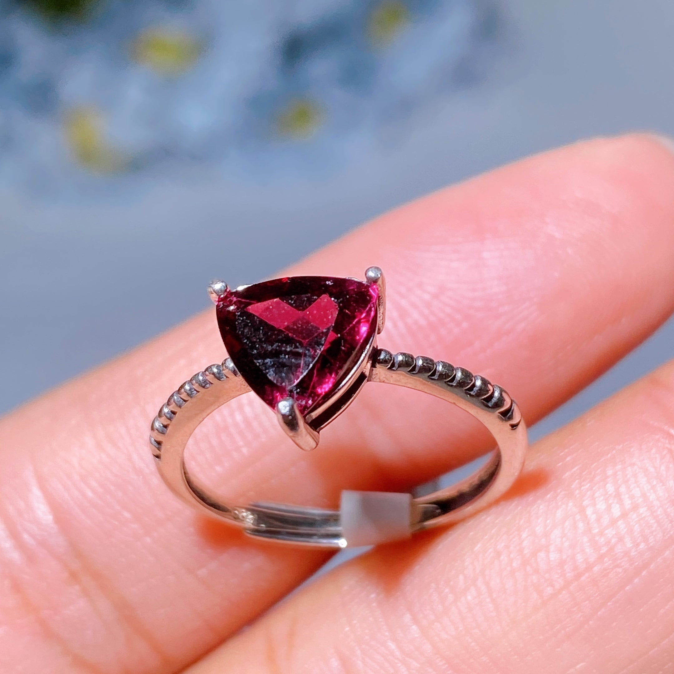 Adjustable Silver Garnet Ring Pendant for Crystal Healing