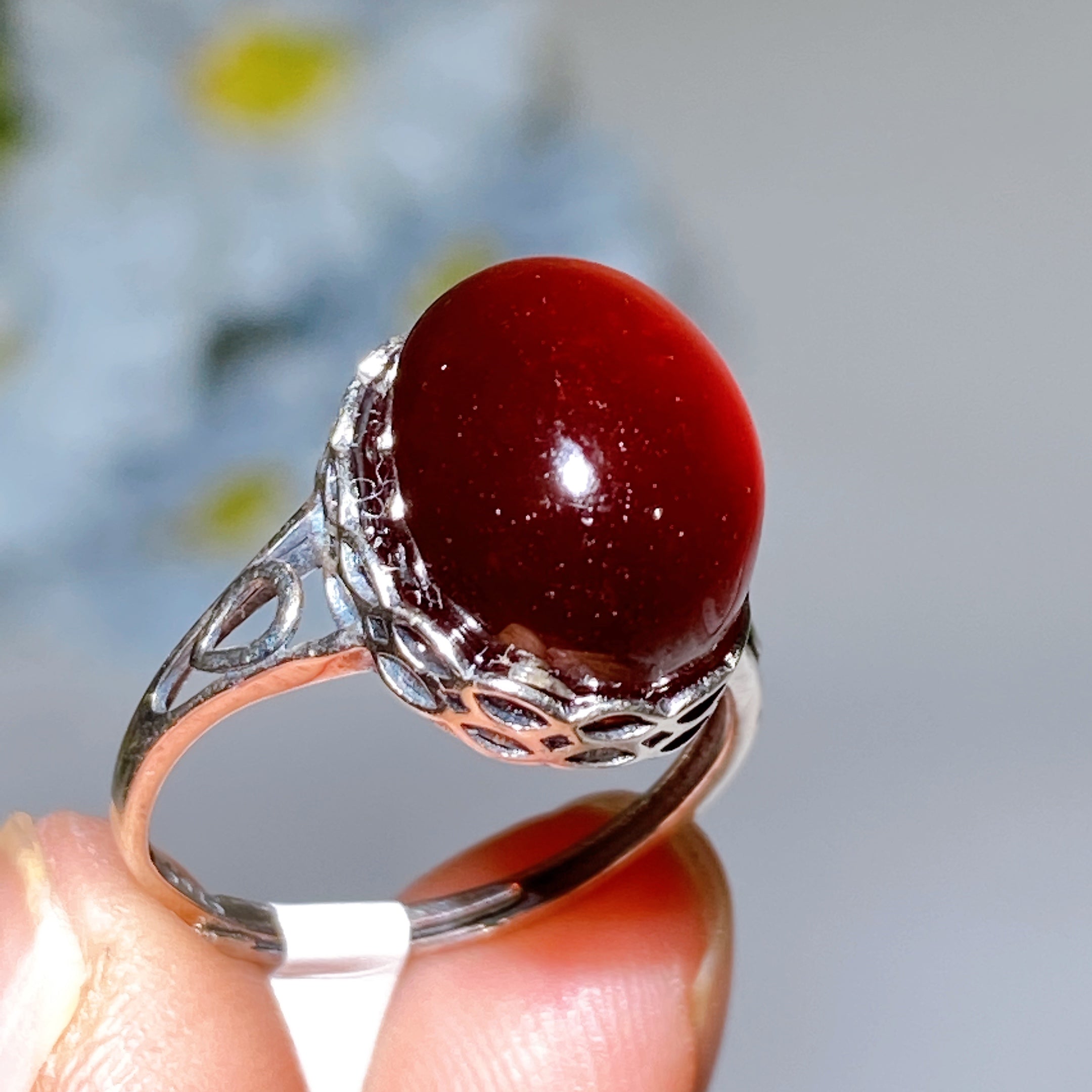 Adjustable Silver Garnet Ring Pendant for Crystal Healing