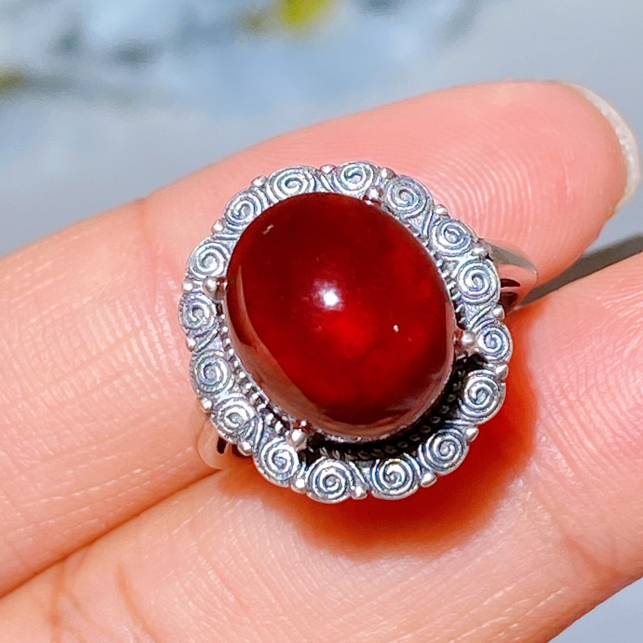 Adjustable Silver Garnet Ring Pendant for Crystal Healing