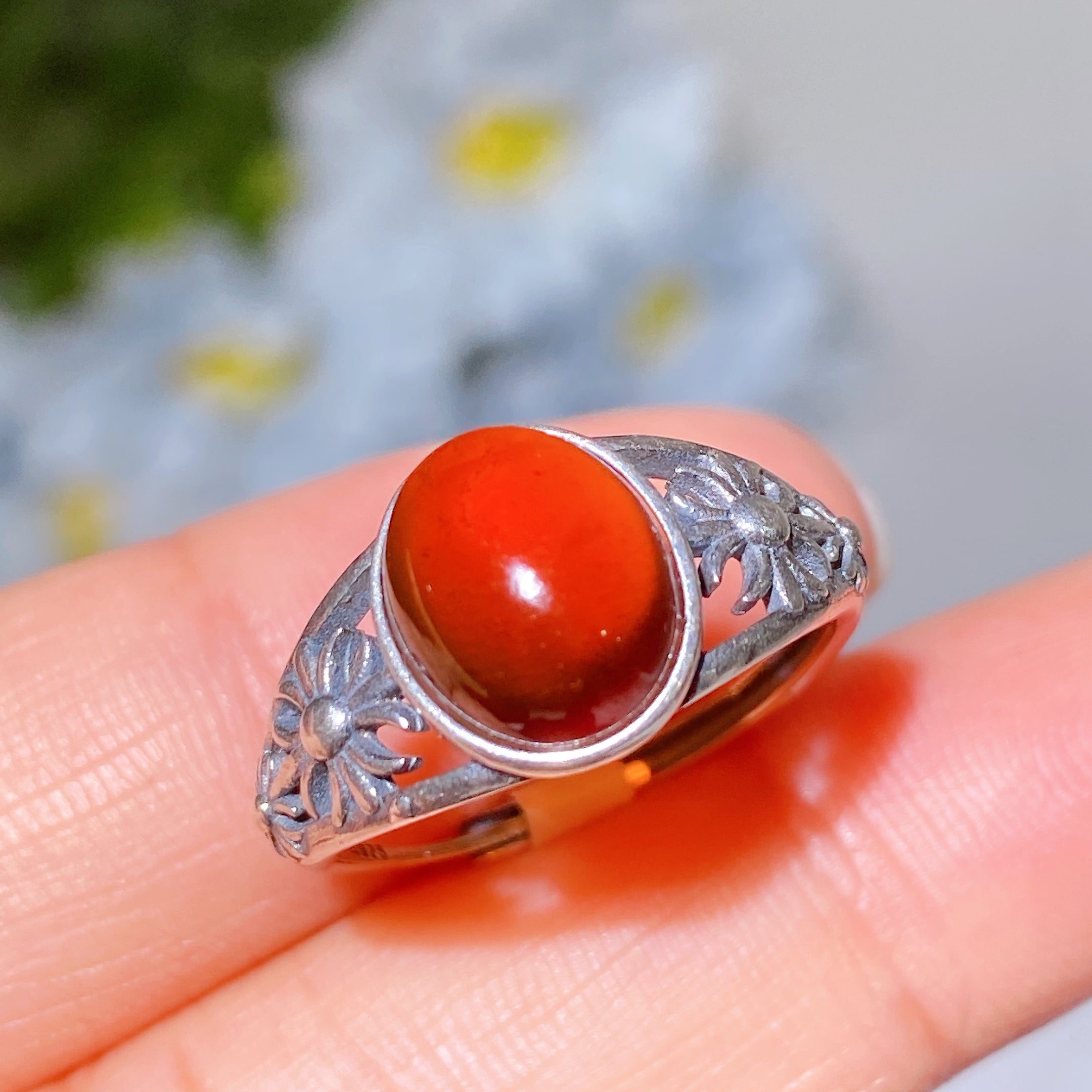 Adjustable Silver Garnet Ring Pendant for Crystal Healing