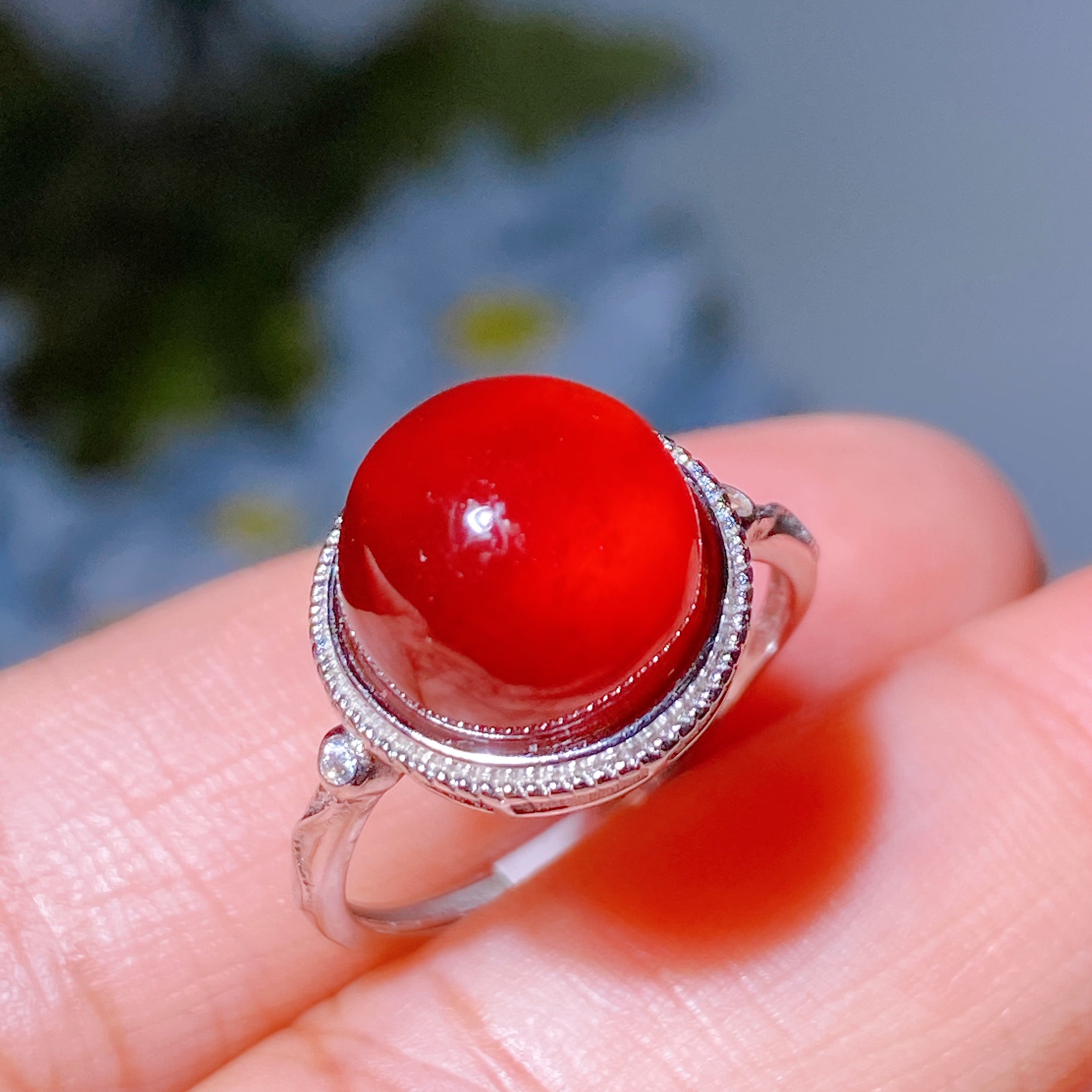 Adjustable Silver Garnet Ring Pendant for Crystal Healing