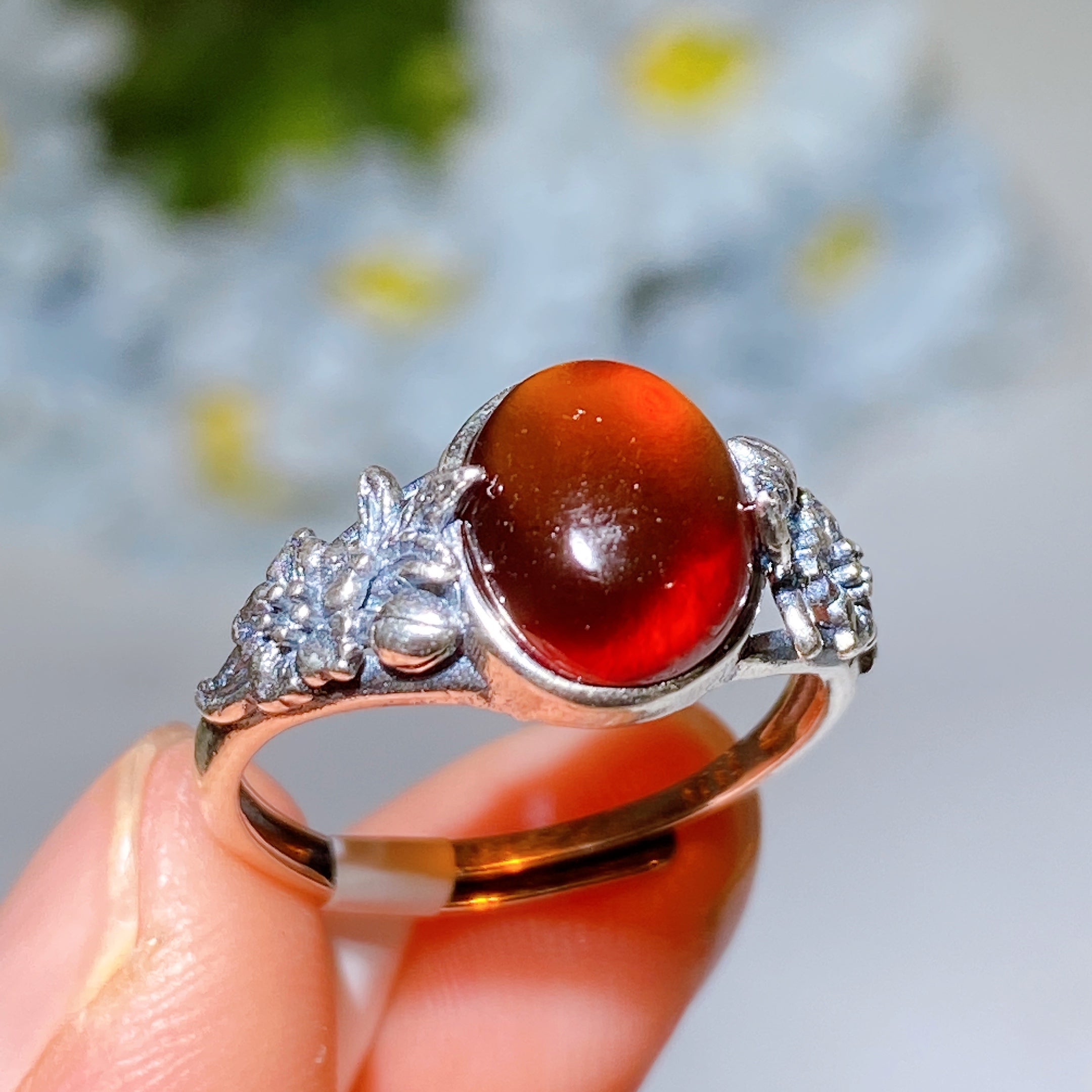 Adjustable Silver Garnet Ring Pendant for Crystal Healing