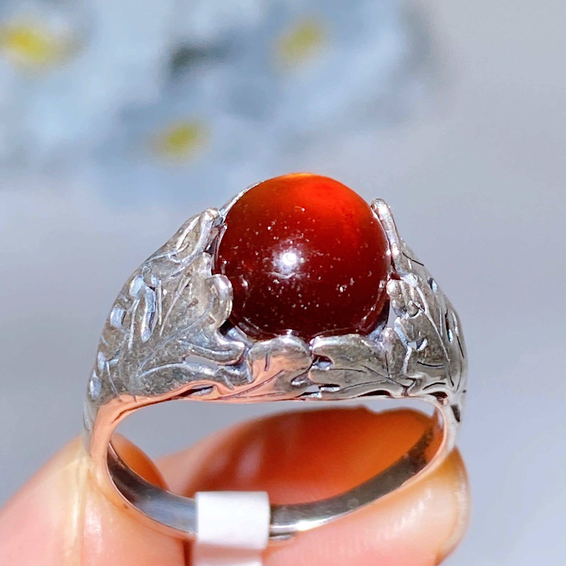 Adjustable Silver Garnet Ring Pendant for Crystal Healing