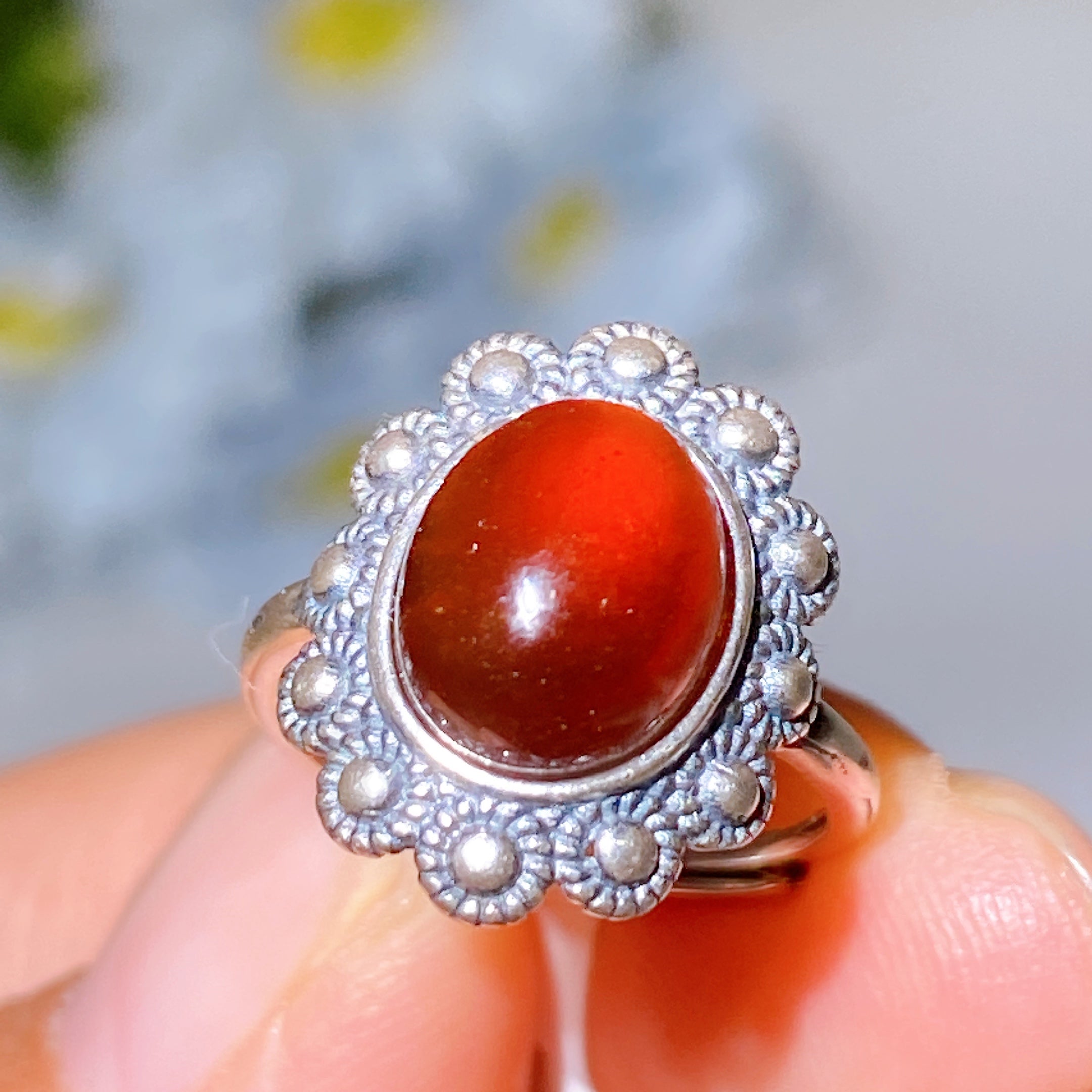 Adjustable Silver Garnet Ring Pendant for Crystal Healing