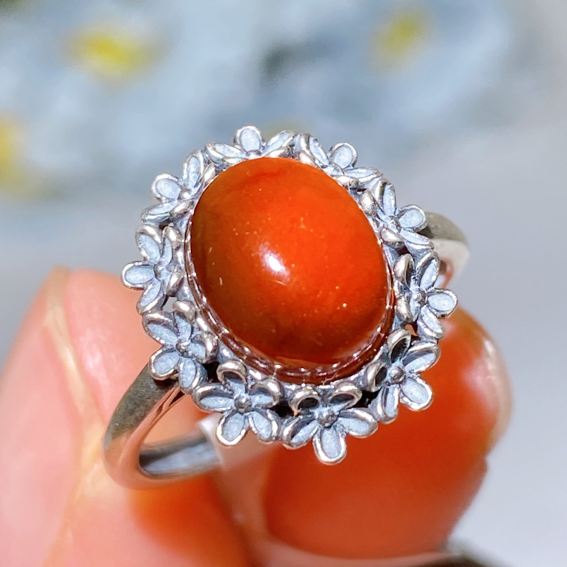 Adjustable Silver Garnet Ring Pendant for Crystal Healing