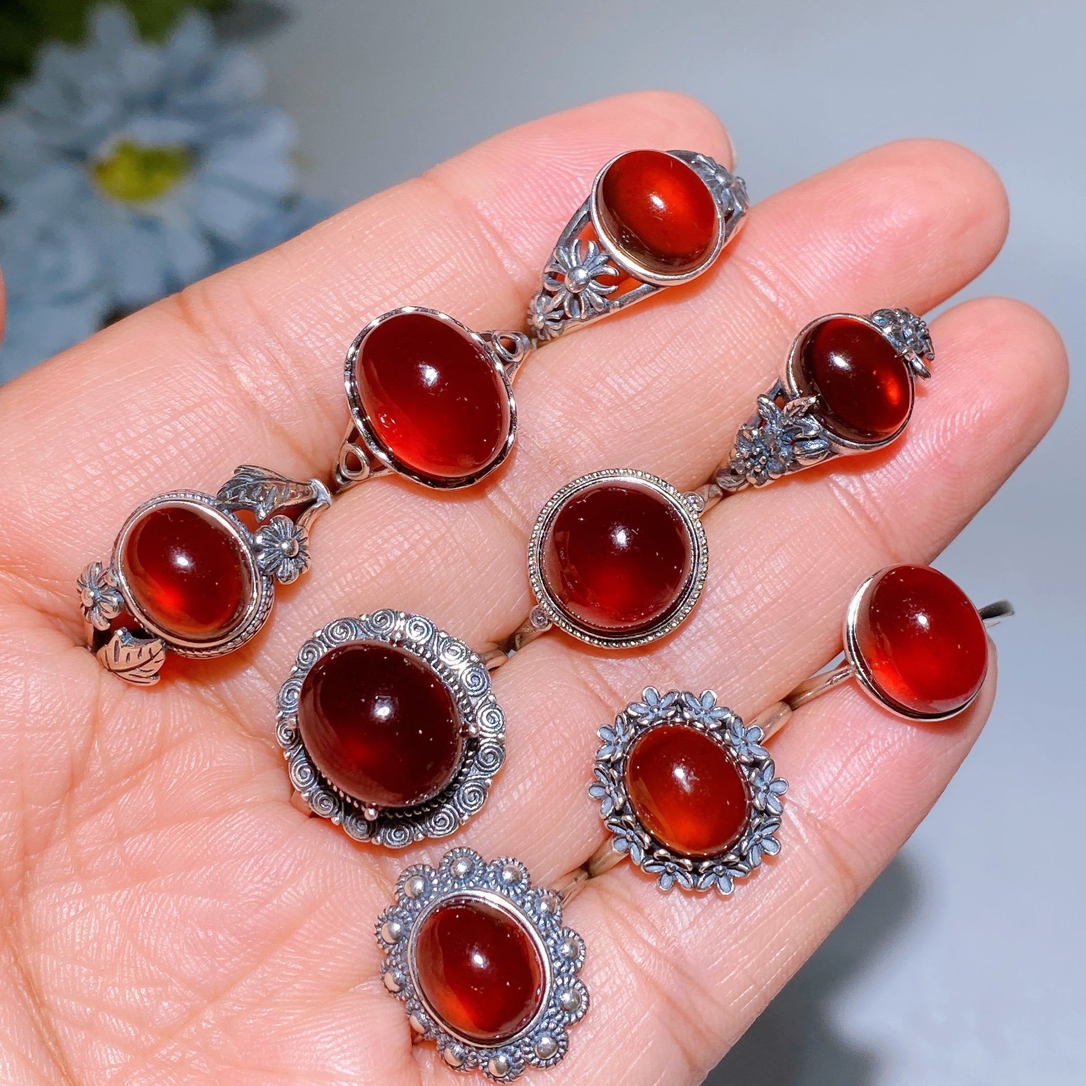 Adjustable Silver Garnet Ring Pendant for Crystal Healing