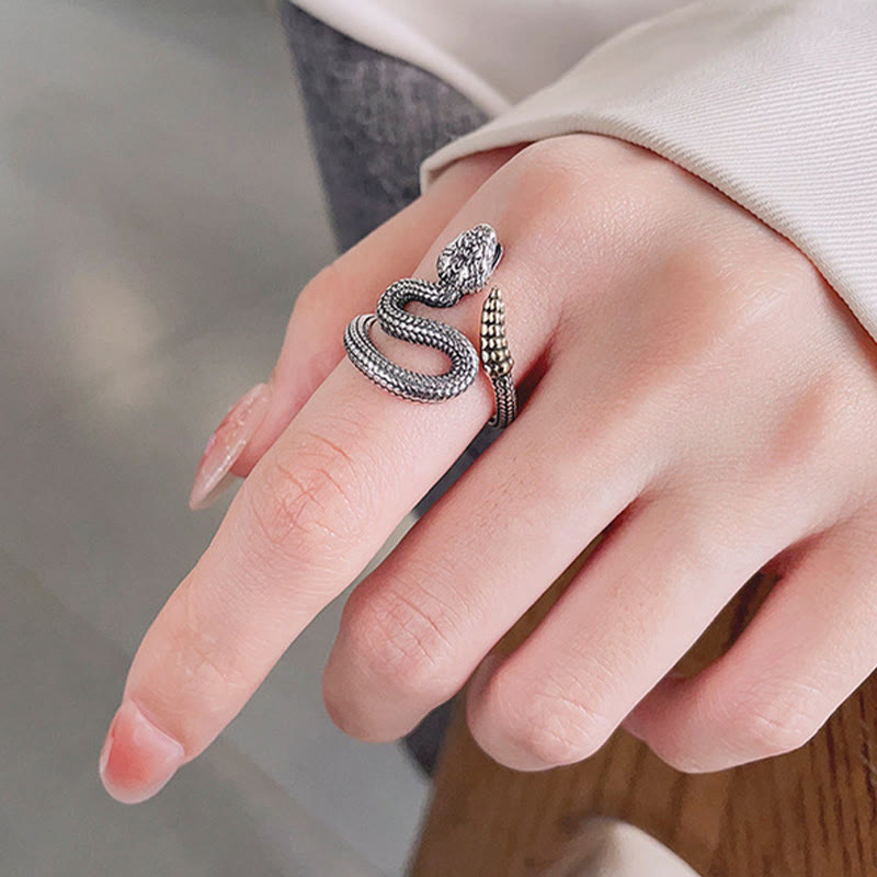 Bague serpent ajustable en argent pour l'année du serpent