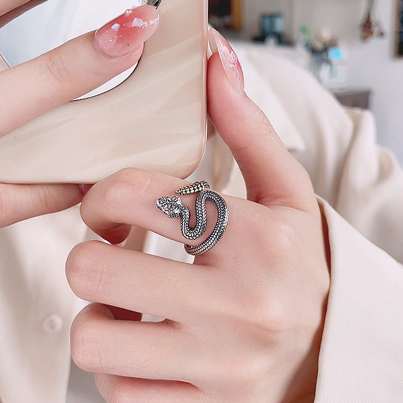 Bague serpent ajustable en argent pour l'année du serpent