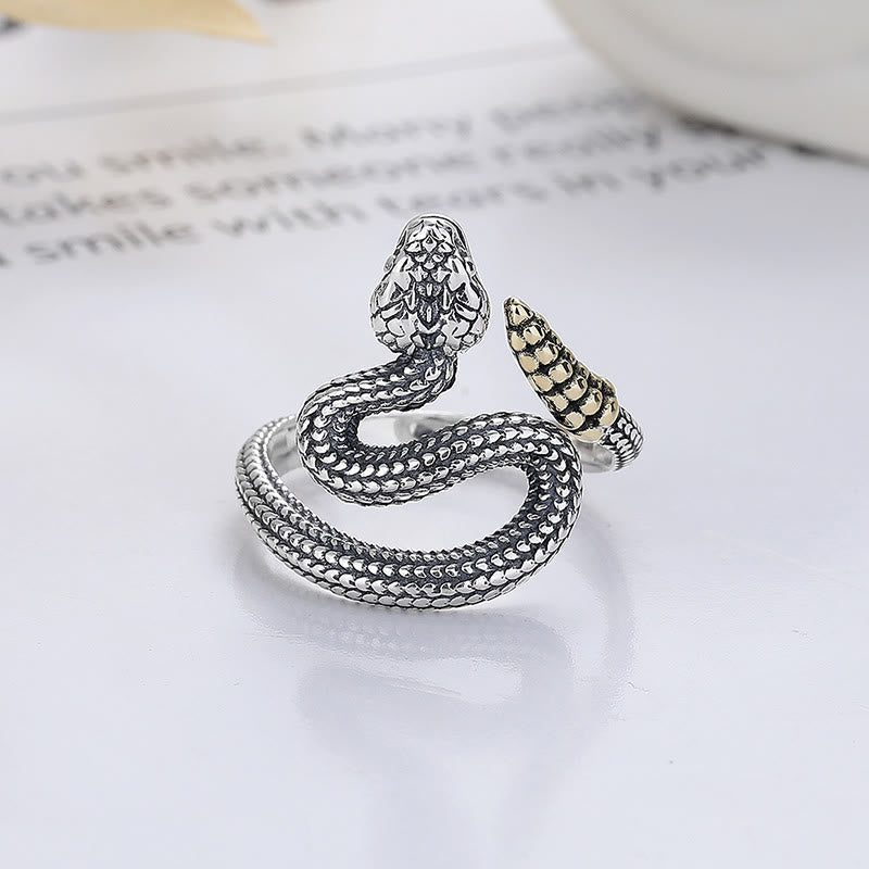 Bague serpent ajustable en argent pour l'année du serpent